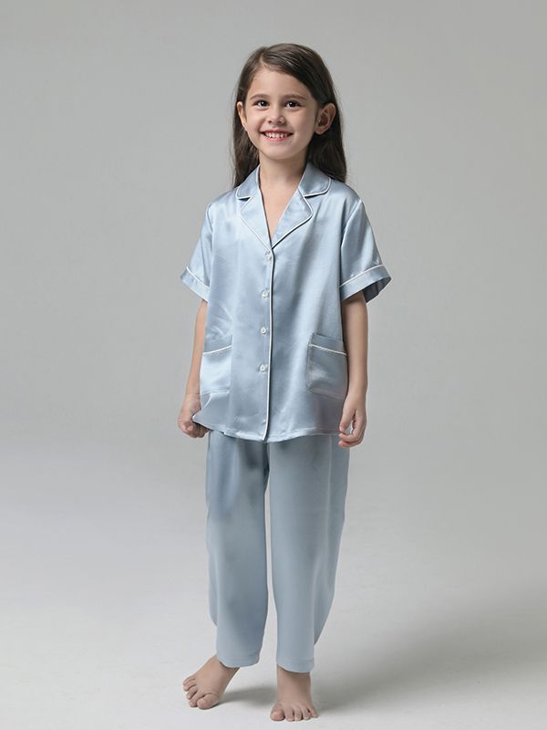 (image for) 19 Momme Boys and Girls Short-sleeve Silk Pajamas Set